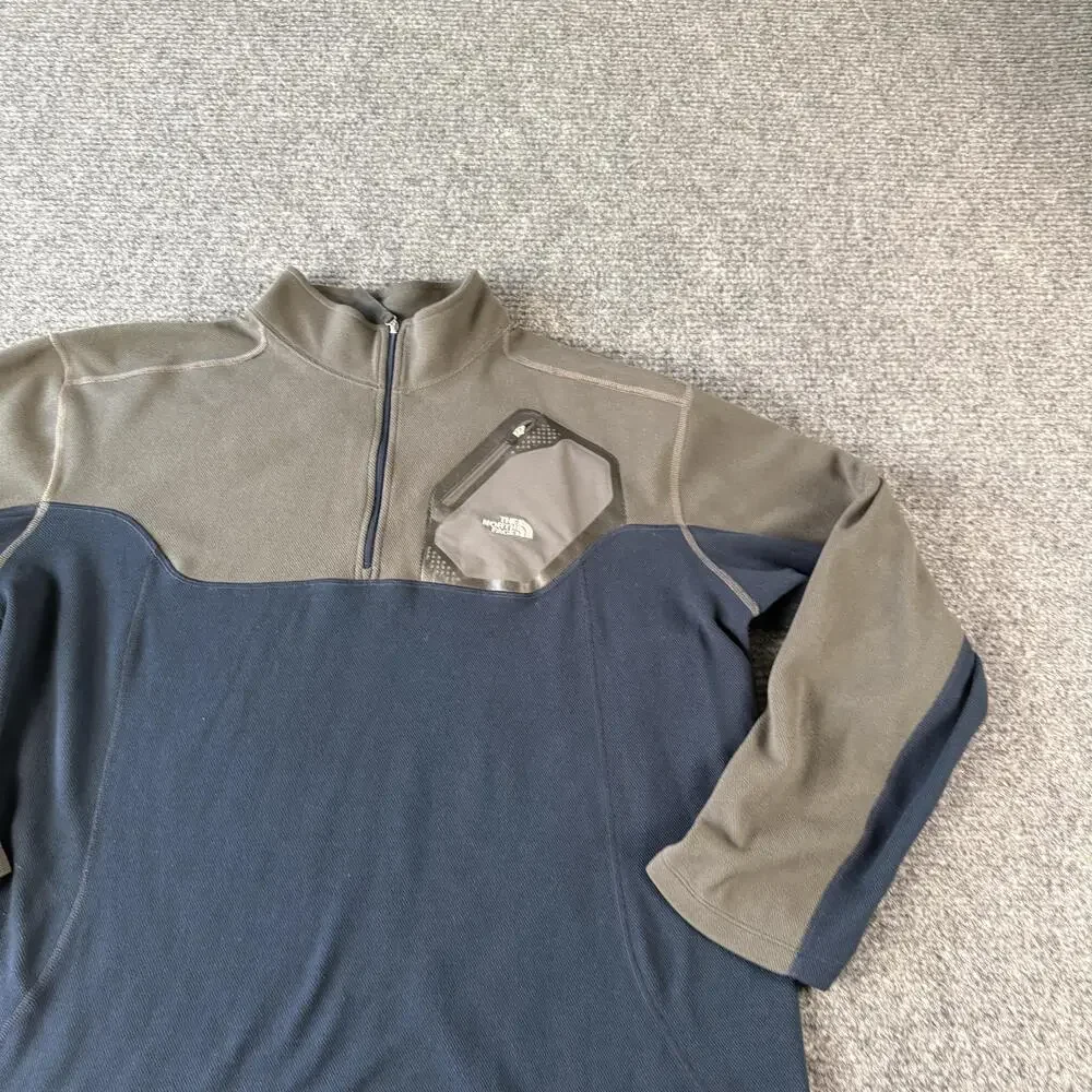 The North Face Fleece Sweater Mens 2XL Gray Blue Quarter Zip Pullover Pocket